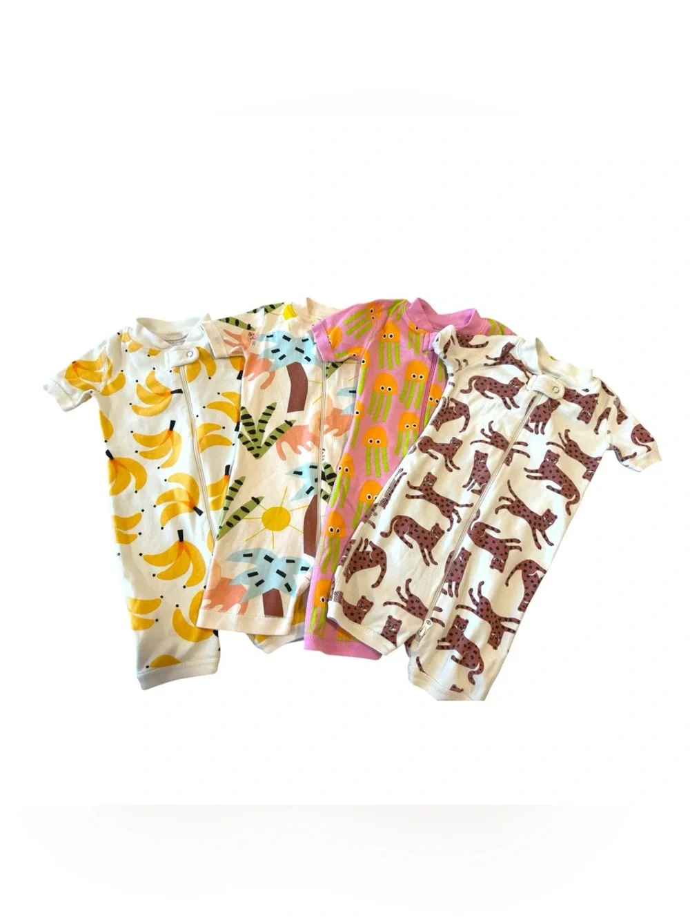 Hanna Andersson Unisex Shortie Zip Summer Pajama Bundle of 4 6-12 Months